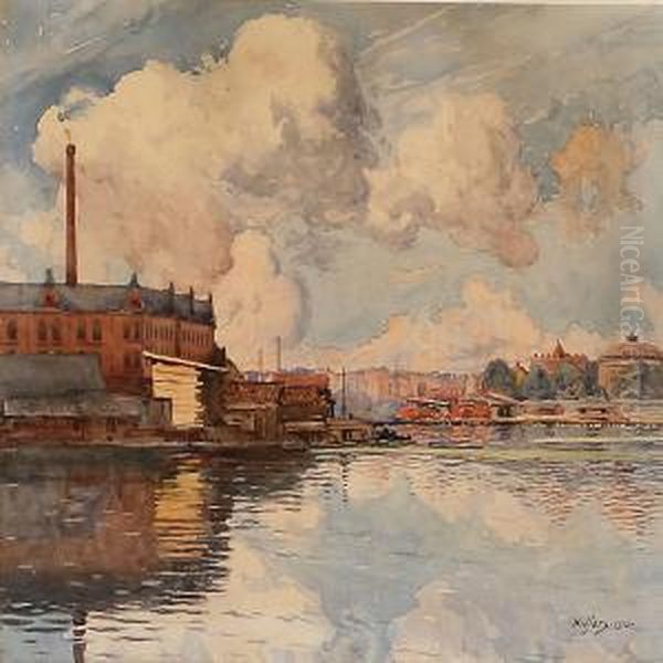 Harbour Scene From Copenhagen Oil Painting by Gunnar Mauritz Widforss