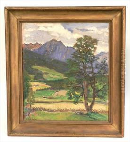 A Mountain Landscape Oil Painting by Ludwig Wieden