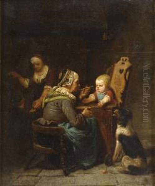 Grosmutters Suppe Ist Die Beste. Oil Painting by Franz Wieschebrink