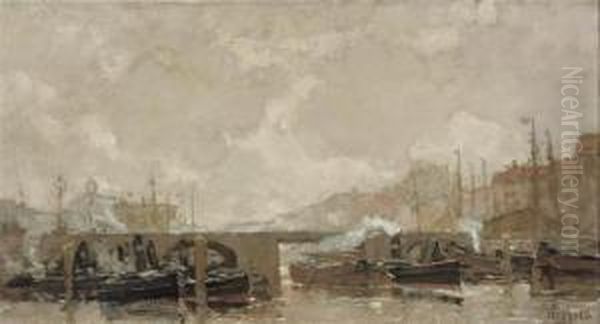 Near A Bridge, Amsterdam Oil Painting by Dirk Wiggers