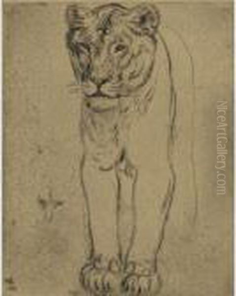 Tiger Oil Painting by Eduard Wiiralt