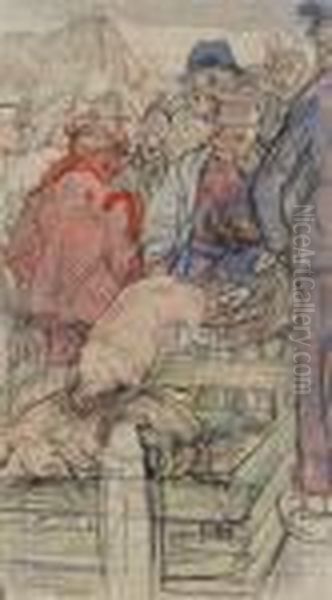 Pig Market Oil Painting by Ferdinand Abraham Isaac Wilhelm