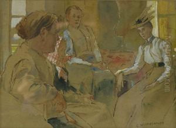 Interior Med Samtalande Sallskap Oil Painting by Carl Wilhelm Wilhelmson