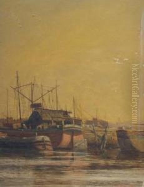 Jersey City Dock Yards Of C.r.r Oil Painting by August Will