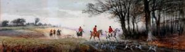 A Day's Hunting - Four Foxhunting Scenes Oil Painting by Arthur Willett