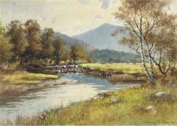 Cattle Watering By The River Conway, North Wales Oil Painting by Alyn Williams