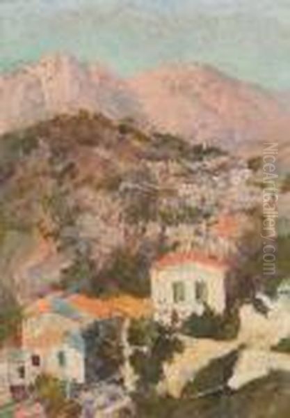 Houses On A Mediterranean Hillside Oil Painting by Christopher David Williams