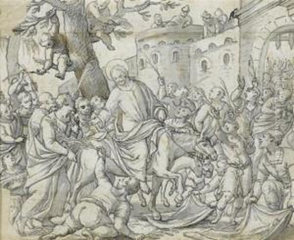 The Entry Of Jesus Into Jerusalem Oil Painting by Johann Willinges