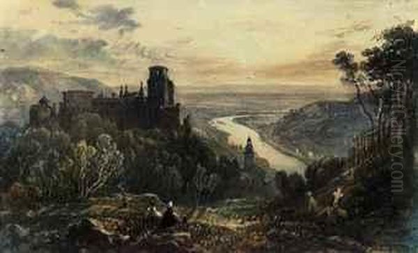 View Of Heidelburg On The Rhine Oil Painting by Henry Brittan Willis, R.W.S.