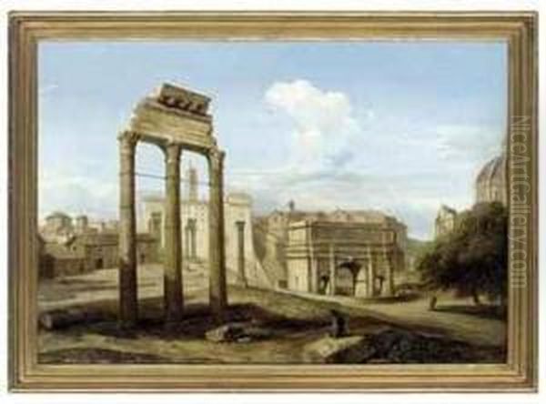 A Capriccio Of Classical Ruins Oil Painting by Henry Brittan Willis, R.W.S.