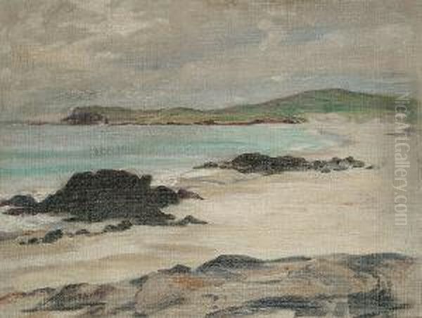 Beach Scene With Cloudy Skies Oil Painting by Hugh Cameron Wilson