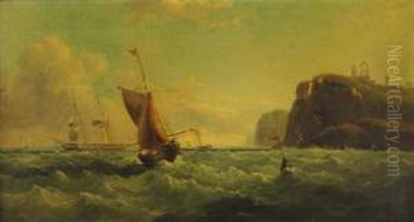 Shipping Off The Coast Oil Painting by John Jock Wilson