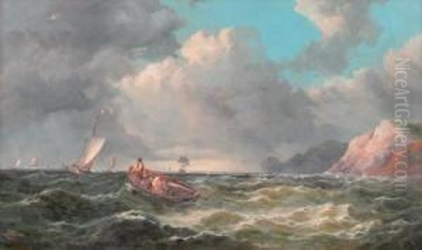 Fishing Off The Coast On A Breezy Day Oil Painting by John Jock Wilson
