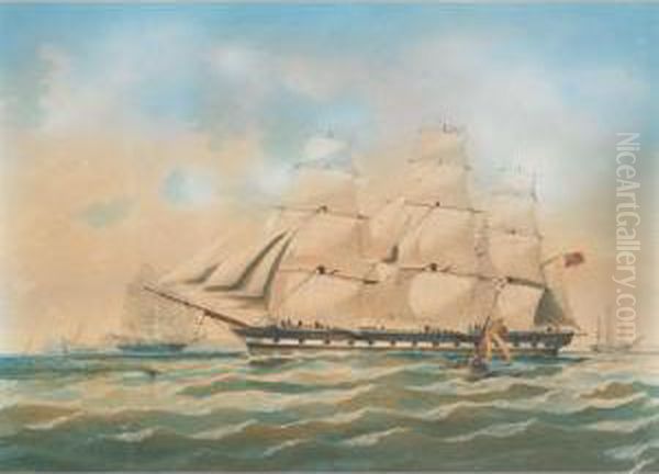 A British Barque Off The Needles Oil Painting by John Jock Wilson