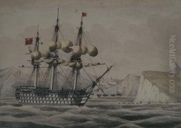 H MS Brittannia And H M S Malelina,entering Milo Harbour2nd Oil Painting by John Jock Wilson