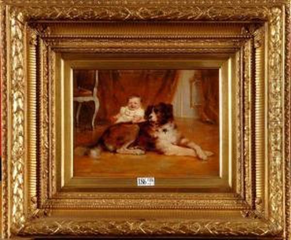 Portrait D'un Bebe Accompagne De Son Chien Oil Painting by Rudolf Wimmer