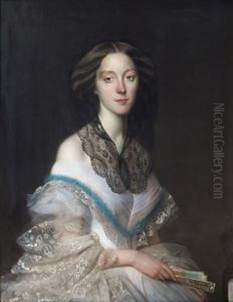 Portraitd'elegante A L'eventail Oil Painting by Franz Xavier Winterhalter