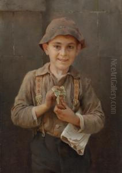 Newsboy Oil Painting by Karl Witkowski