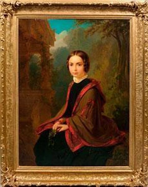 Spatbiedermeier-portrait Eines Madchens Oil Painting by Edmund Wodick