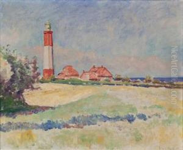Kustenlandschaft Mitleuchtturm Oil Painting by Julius Wohlers