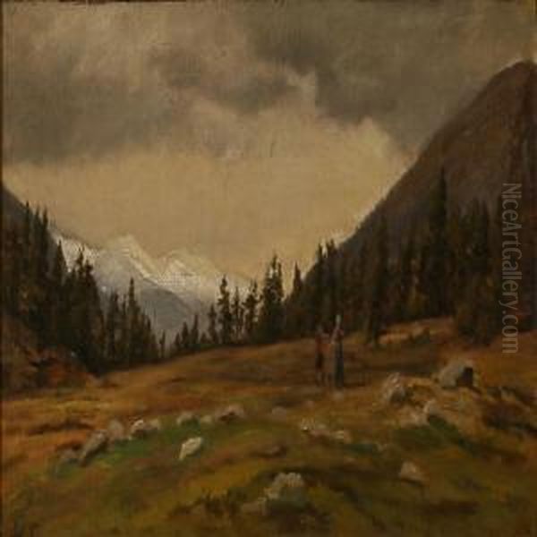 Autumn Mountain Landscape, Presumably From Southern Germanyor Switzerland Oil Painting by Hans Hinrich Wolder Schwensen