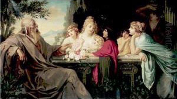 The Philosopher And His Disciples Oil Painting by August Wolf