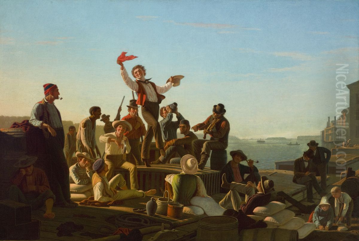 Jolly Flatboatmen in Port Oil Painting by George Caleb Bingham