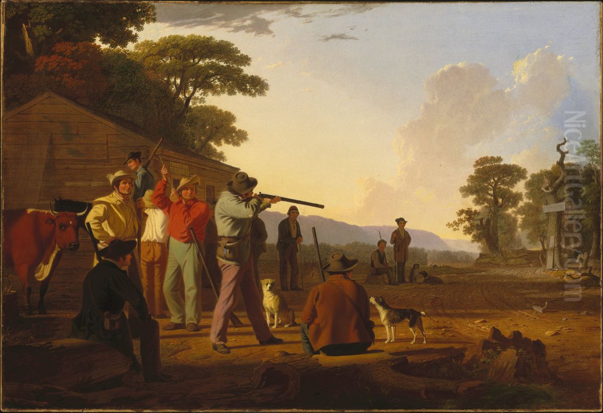 Shooting for the Beef Oil Painting by George Caleb Bingham