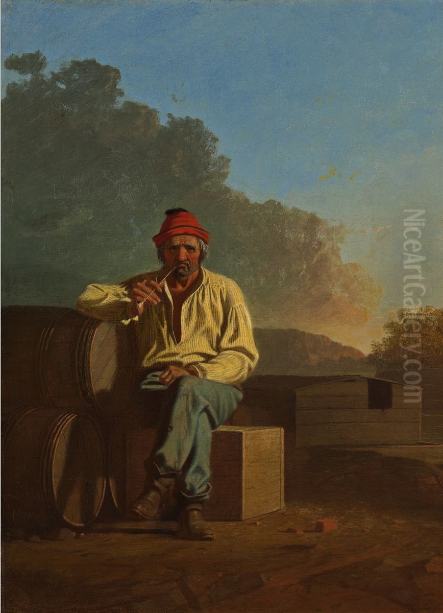 Mississippi Boatman Oil Painting by George Caleb Bingham