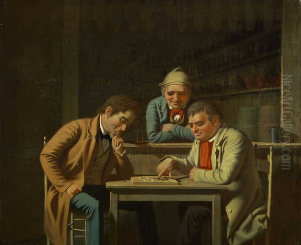 The Checker Players Oil Painting by George Caleb Bingham