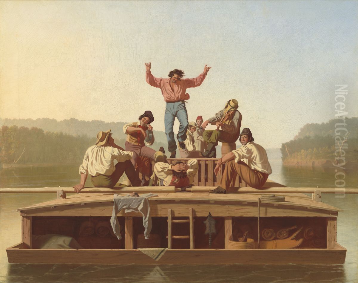 The Jolly Flatboatmen Oil Painting by George Caleb Bingham