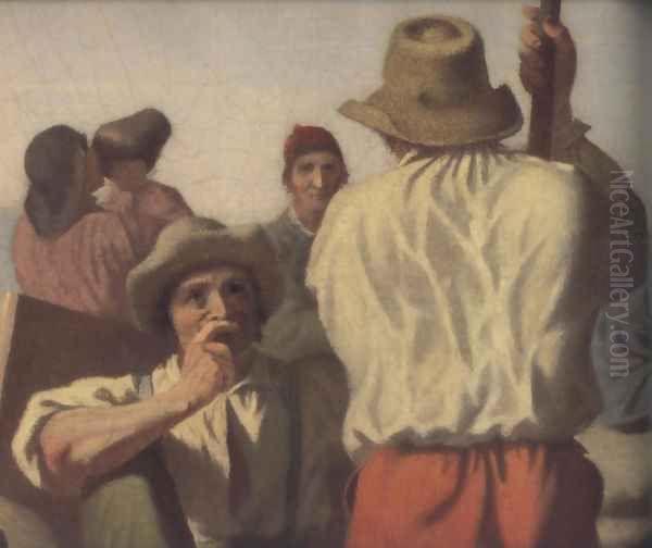 Lighter Relieving A Steamboat Aground 1847 (details) Oil Painting by George Caleb Bingham