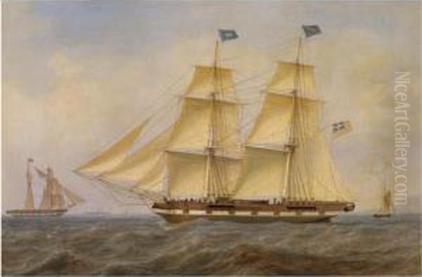 A Brig, Flying The Blue Peter, Outward Bound Off Pladda Island Oil Painting by William Clarke Wontner