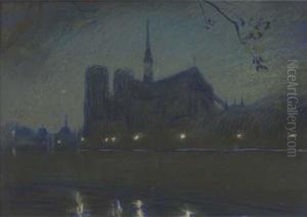Notre Dame, Paris, At Night Oil Painting by Donald Wood