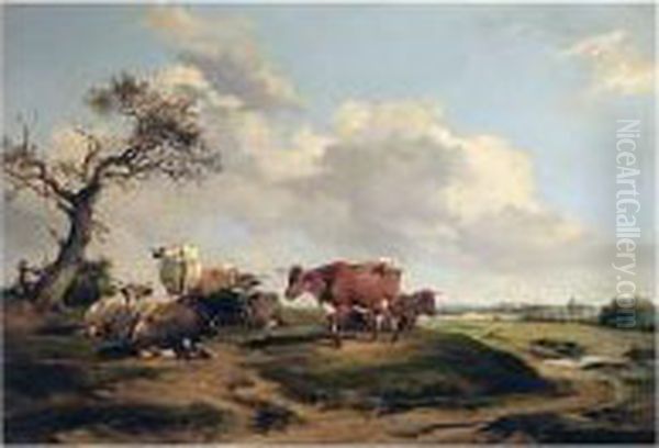 Cattle On The Banks Of The Trent Oil Painting by Thomas Peploe Wood