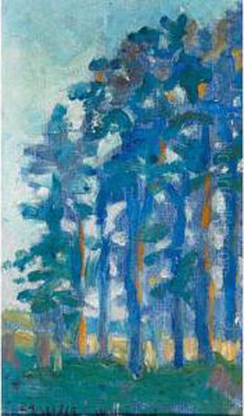 Landscape In Blue Oil Painting by William John Wood