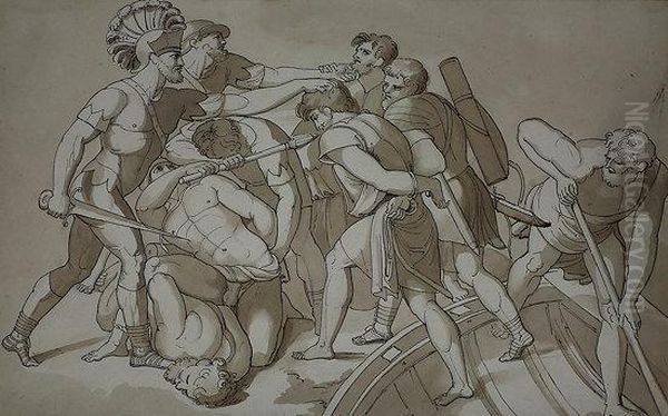 Prisoners Disembarking From A Boat Oil Painting by Woodforde, Samuel