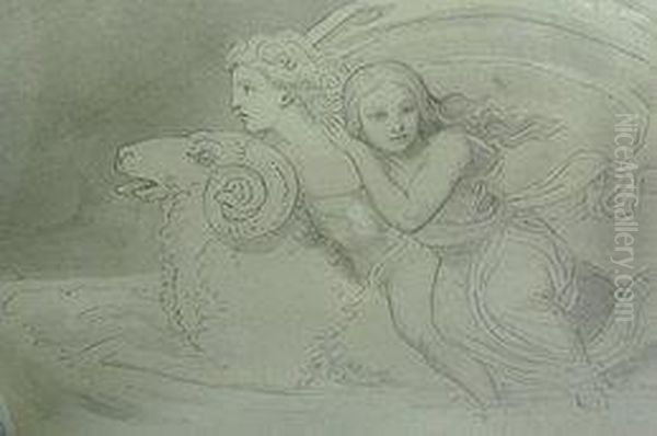 A Couple Riding On Ram's Back Oil Painting by Woodforde, Samuel