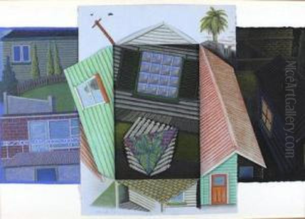 Untitled - The Suburban House Oil Painting by Paul Vincent Woodroffe