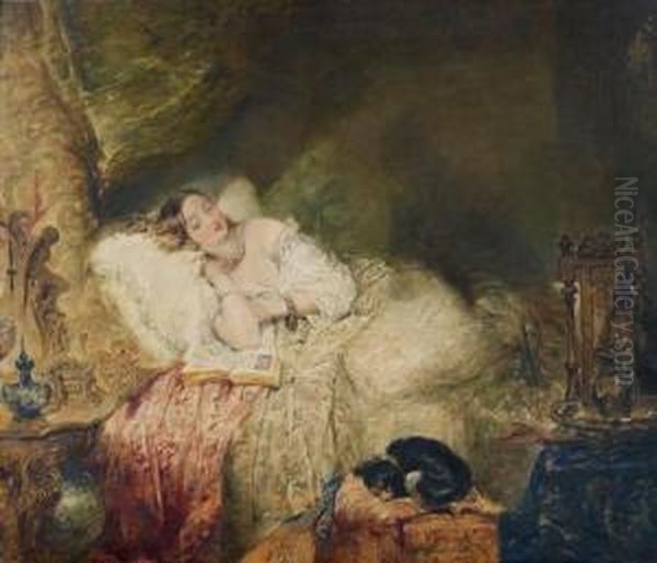 Jeune Fille Endormie Dans Sa Chambre Oil Painting by Alfred Woolmer