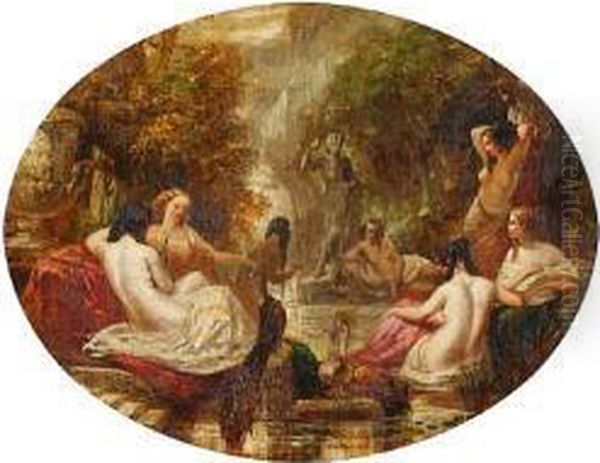 Nymphs Bathing Oil Painting by Alfred Woolmer