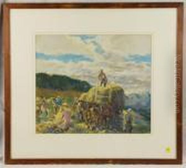 Haying Oil Painting by George Hand Wright