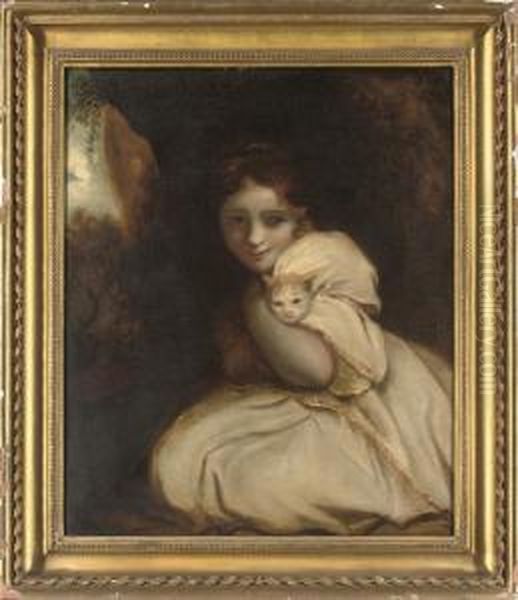 Girl With Kitten Oil Painting by Harriet Maria Wright