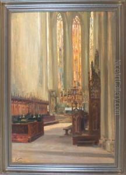 Rothenburg Ob Der Tauber - Im Inneren Der St. Jakob Kirche Oil Painting by Fritz Wucherer