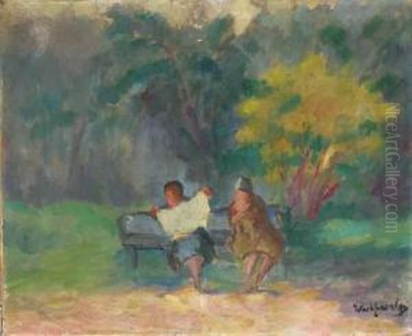 Sur Un Banc Au Parc Oil Painting by Max Wulfart