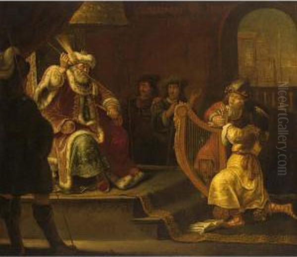 David Playing The Harp Before Saul (i Sam. 16:23) Oil Painting by Franz Wulfhagen