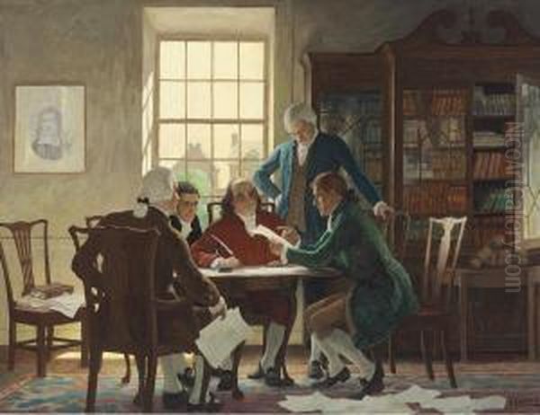 Drafting The Declaration Of Independence- Oil Painting by Newell Convers Wyeth