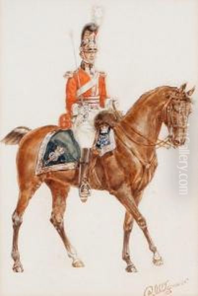An Officer Of The 1st Royal Dragoons Oil Painting by Reginald Wymer