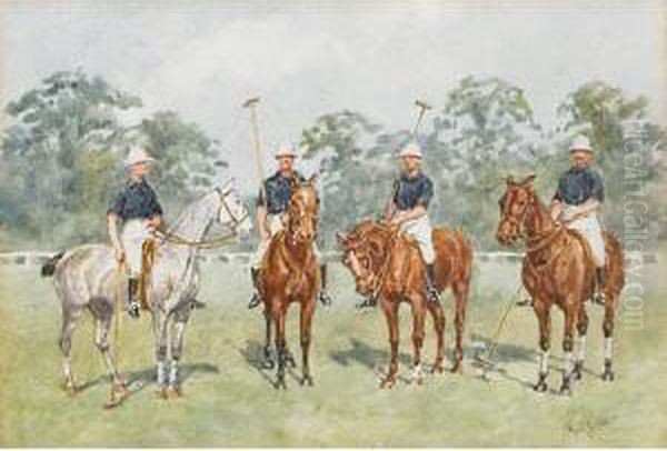 Polo Team Oil Painting by Reginald Wymer