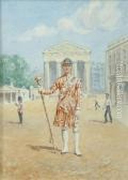 Coldstreamguards, Drum Major At Wellington Barracks Oil Painting by Reginald Wymer